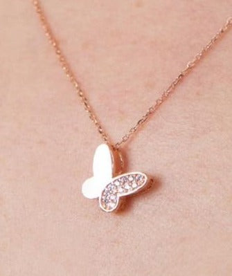 Butterfly Shape 1.80Ct Round Cut Half Metal & Half Diamond Prong Pendant | Surprise Gift Pendant | Forever One Pendant