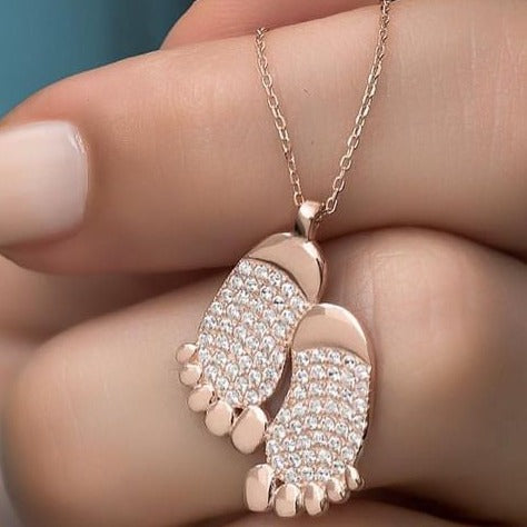 Foot Print 2.88Ct White Round Cut Cluster Pendant | Baby Shower Ceremony Gift Pendant | Lovable Mom To Be | Child Born Gift Pendant | Women Jewelry