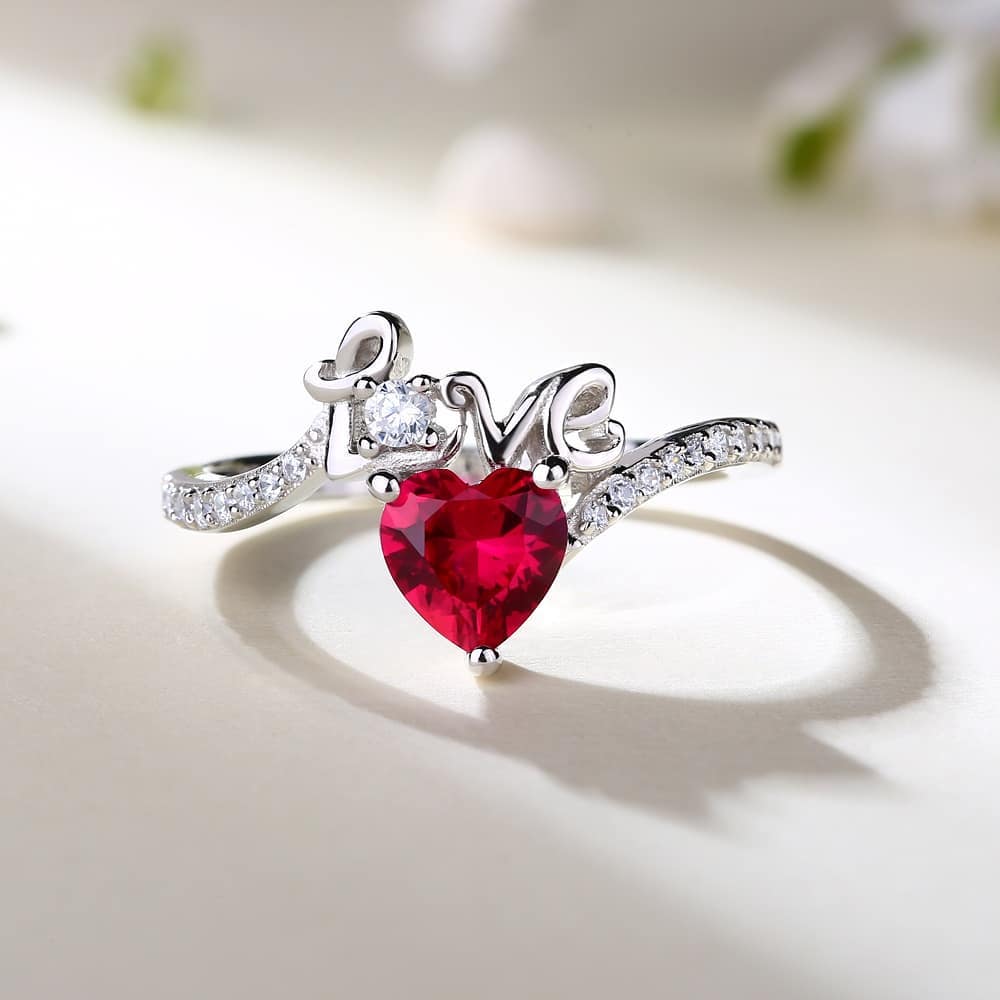 "Love" Words 2.55Ct Red Heart Cut Solitaire Ring | Proposal Ring For Girlfriend | Lovable Ring For Her