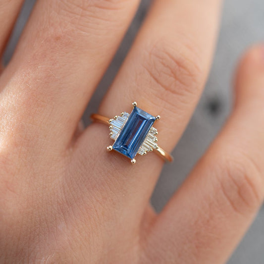 2.8Ct Blue Baguette Cut Solitaire Ring | Special Occasion Ring | Timeless Design Ring | Surprise Gift