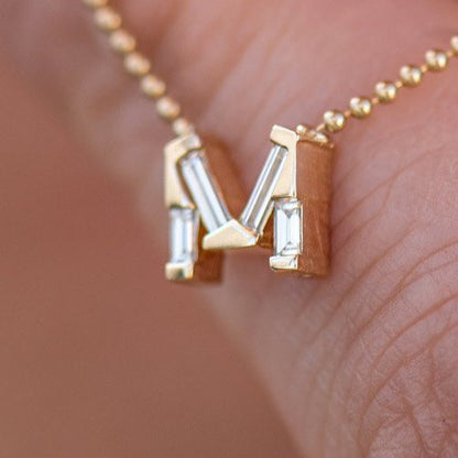 M Alphabet 2.10Ct White Baguette Cut Bar Pendent | Anniversary Gift Pendant For Wife | Surprise Gift For Women | Special Event Pendant