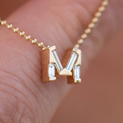 M Alphabet 2.10Ct White Baguette Cut Bar Pendent | Anniversary Gift Pendant For Wife | Surprise Gift For Women | Special Event Pendant