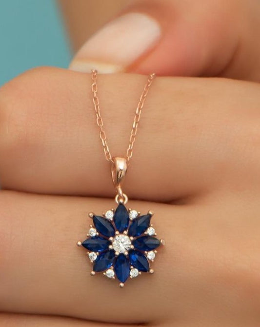 Flower Shape 3.30Ct Blue Marquise Cut Cluster Pendant | Designer Pendant For Women | Anniversary Gift Pendant For Wife | Jewelry Collection