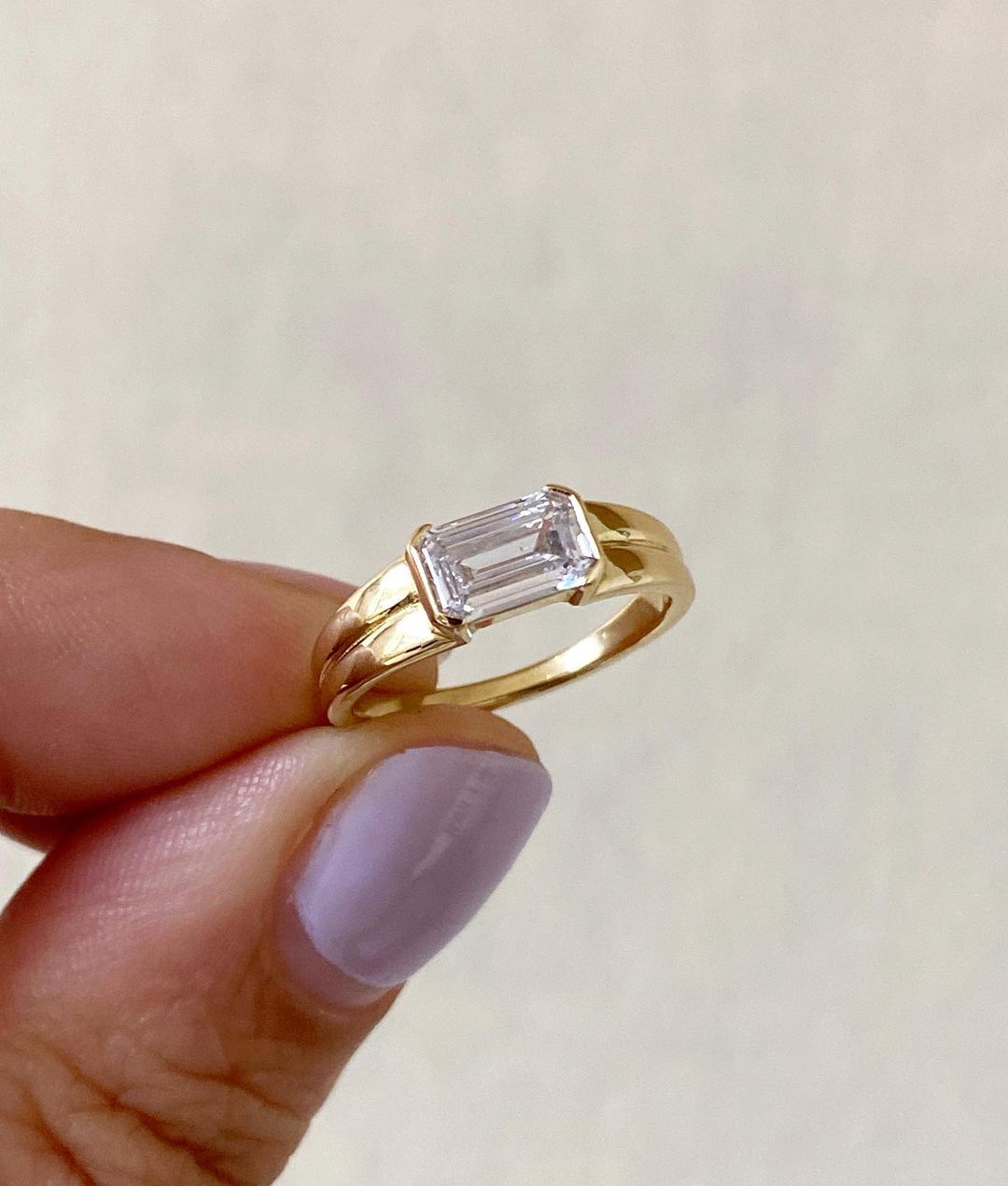 2.60Ct White Emerald Cut Half Bezel Ring | Proposal Ring For Her | Daily Wear Ring For Women