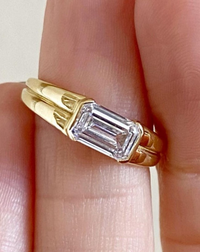 2.60Ct White Emerald Cut Half Bezel Ring | Proposal Ring For Her | Daily Wear Ring For Women