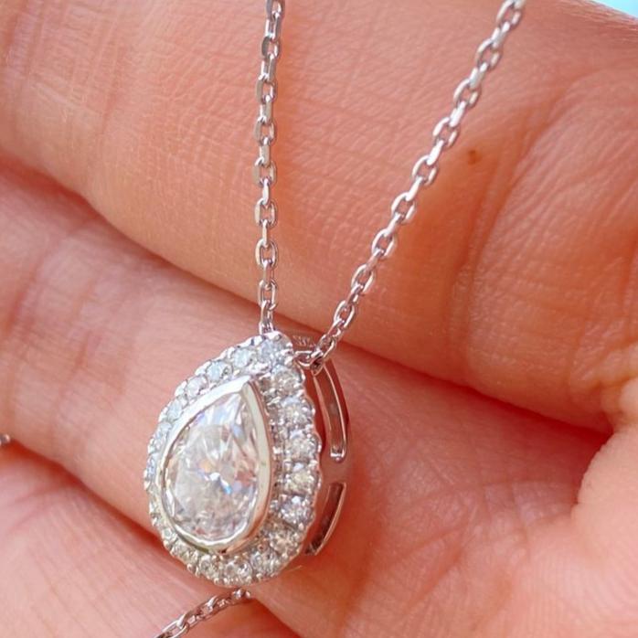 2.88Ct White Pear Cut Bezel With Halo Pendant | Engagement Pendant | Perfect Gift Pendant For Fiancée | Designer Jewelry Piece | Women Jewelry