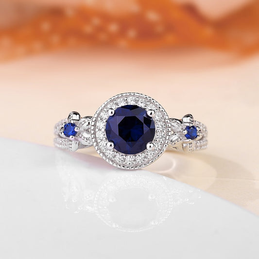 2.88Ct Blue Round Cut Halo Ring | Wedding Gift Ring | Women Jewelry | Timeless Design