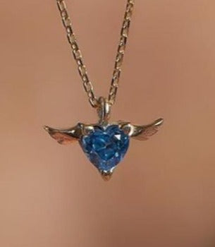 2.50Ct Blue Heart Cut Solitaire Wings Pendant | Proposal Pendant For Girlfriend | Daily Wear Pendant