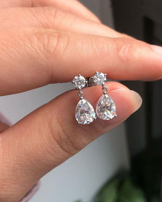 White Round And Pear Cut Cubic Zirconia Solitaire Drop Earrings For Women | Bridesmaid Wedding Gift Earring | Stylish Engagement Gift Earring For Her