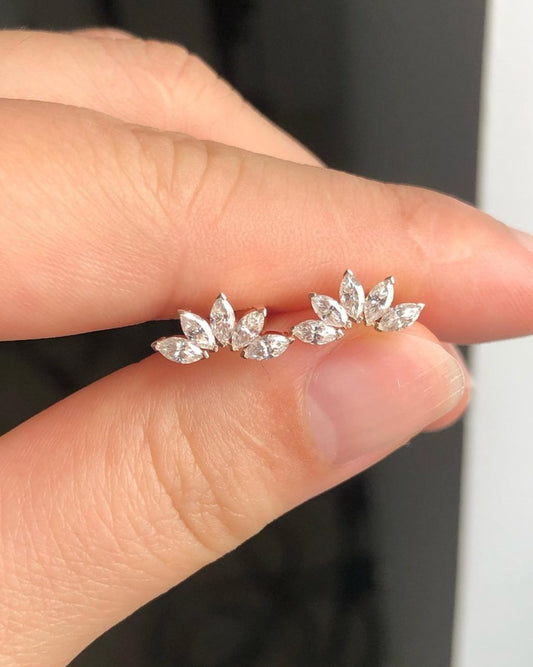 White Marquise Cut Cubic Zirconia Prong Set Stud Earrings | Elegant Floral Stud Earrings For Her | Minimalist Jewelry For Women