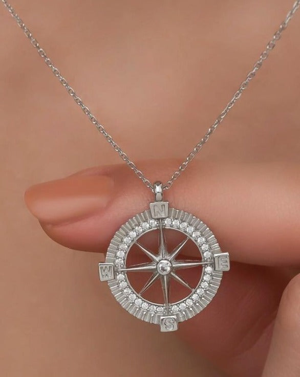 Compass Shape 2.55Ct White Round Cut Bezel Pendant | Surprise Gift For Student | Special Event Gift Pendant | Everyone Study Collection Pendant