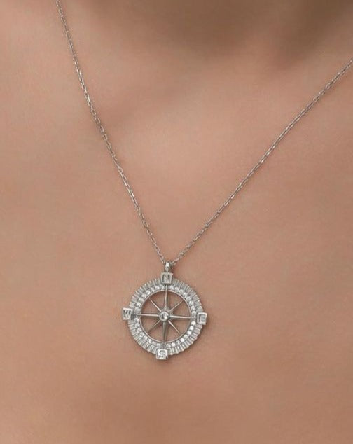 Compass Shape 2.55Ct White Round Cut Bezel Pendant | Surprise Gift For Student | Special Event Gift Pendant | Everyone Study Collection Pendant