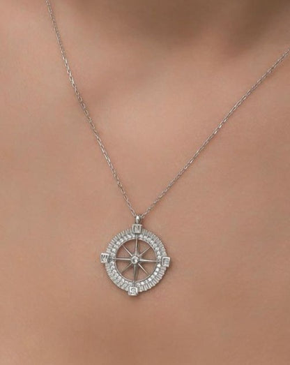 Compass Shape 2.55Ct White Round Cut Bezel Pendant | Surprise Gift For Student | Special Event Gift Pendant | Everyone Study Collection Pendant