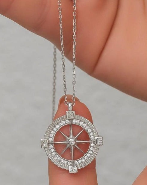 Compass Shape 2.55Ct White Round Cut Bezel Pendant | Surprise Gift For Student | Special Event Gift Pendant | Everyone Study Collection Pendant