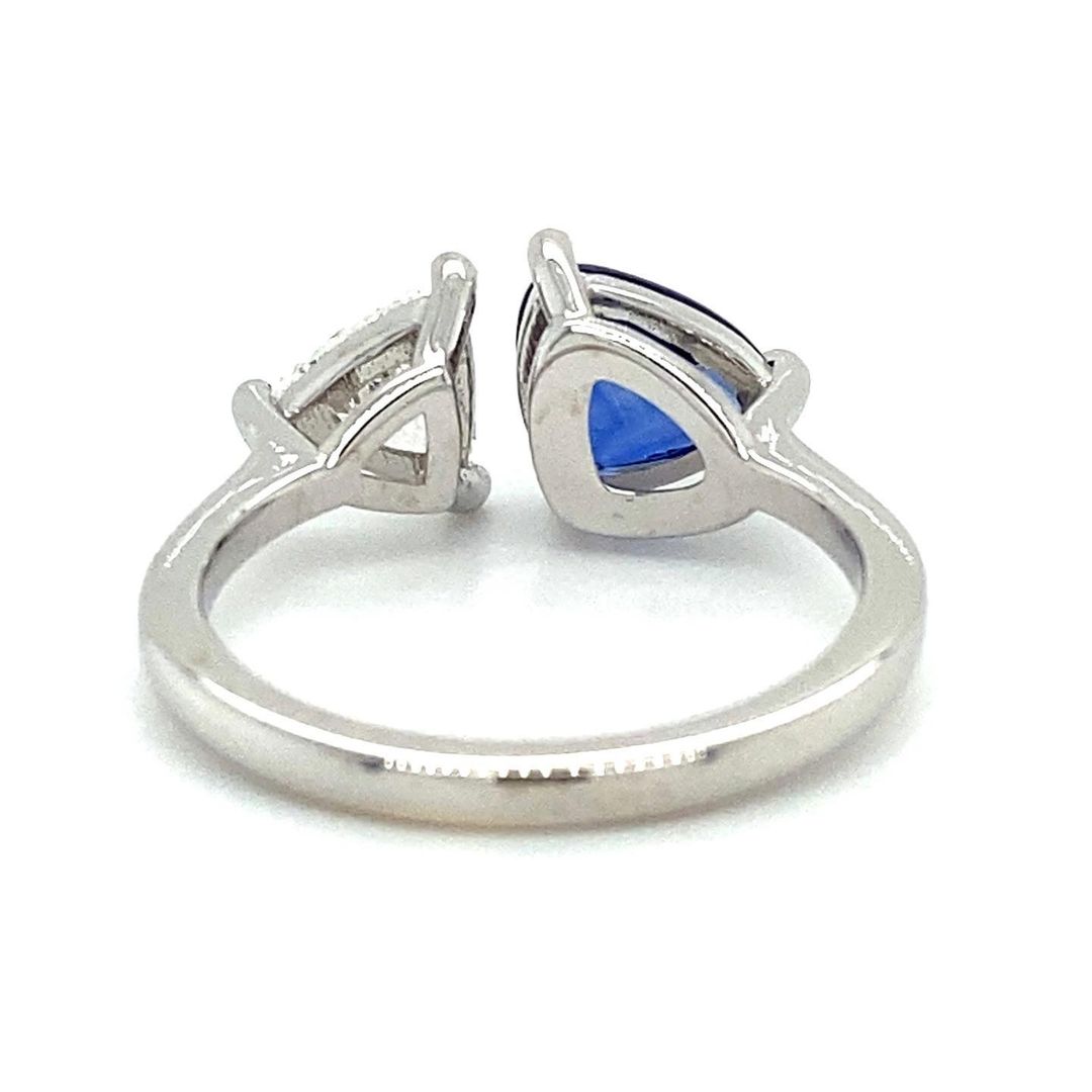 3.10Ct White And Blue Trillion Cut Two Stone Ring | Toi Et Moi Ring | Minimalist Ring For Women