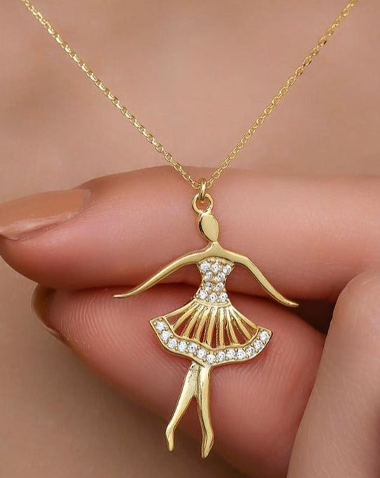 Ballerina Shape 1.80Ct White Round Cut Prong Pendant | Dance Lover Gift Pendant For Women | Elegant Jewelry Piece | Stunning Pendant