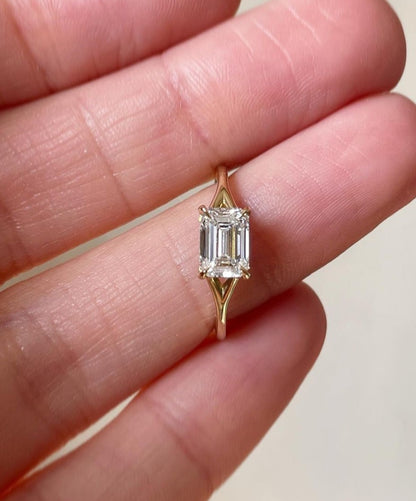 2.2CT White Emerald Cut Solitaire Ring | Split Shank Ring | Proposal Ring | Simple Ring