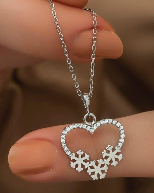 Snowflake With Heart Shape 1.50Ct White Round Cut Pave Pendant | Engagement Gift For Fiancée | Elegant Jewelry Piece | Women Jewelry