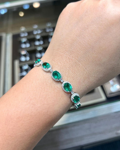 Green Oval Brilliant Cut Signity Diamond Halo Bracelet For Women | Elegance Design Bracelet | Party Wear Bracelet For Her