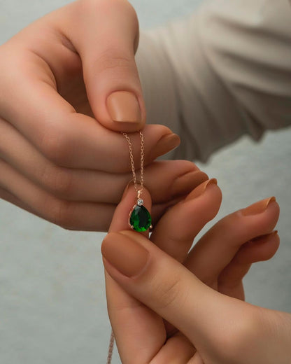 2.55Ct Green Pear Cut Prong Pendant | Daily Wear Pendant For Women | Promise Gift Pendant For Her | Birthstone Pendant