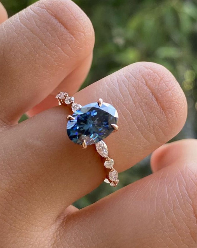 2.80Ct Blue Oval Cut Solitaire With Hidden Halo Ring | Birthday Gift Ring For Women | Fashion Jewelry