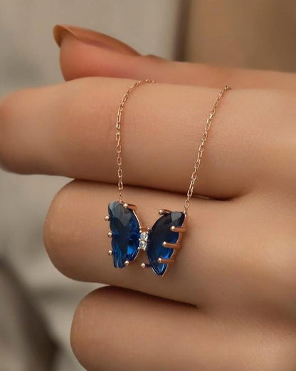 Butterfly Shape 2.88Ct Blue Half Moon Cut Prong Pendant | Everyday Wear Pendant | Stunning Pendant For Her | Thank You Gift Pendant