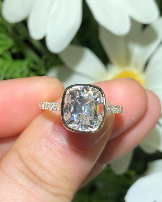 3.20Ct White Cushion Cut Bezel Ring | Forever One Ring | Valentine's Gift Ring For Her | Jewelry Collection