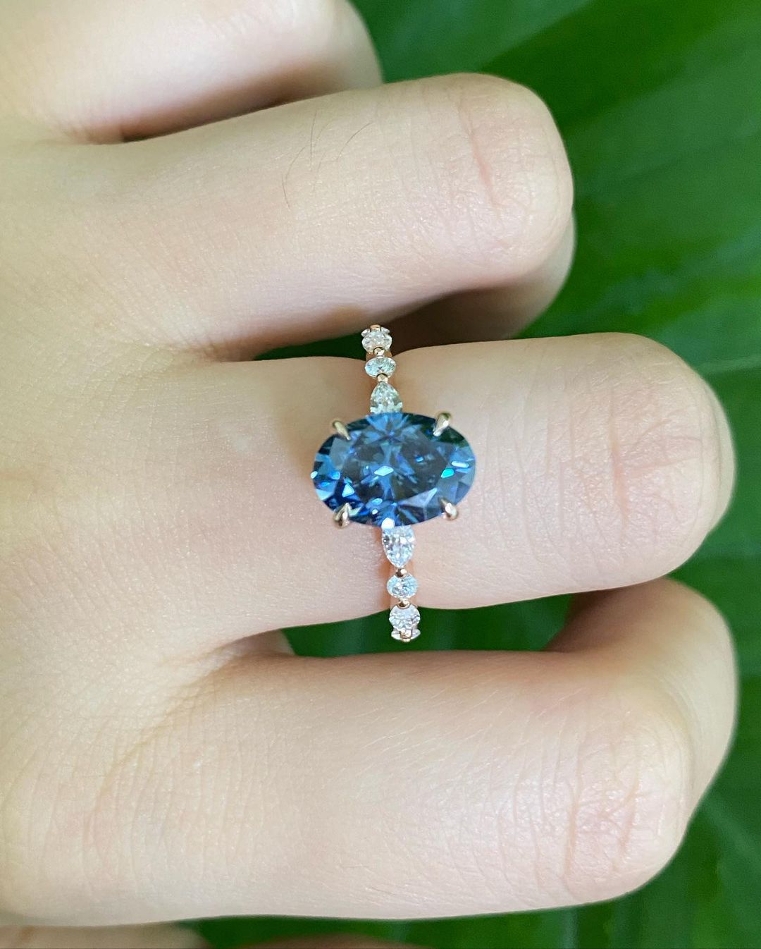 2.80Ct Blue Oval Cut Solitaire With Hidden Halo Ring | Birthday Gift Ring For Women | Fashion Jewelry