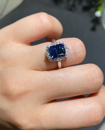 3.20Ct Blue Radiant Cut Halo Ring | Party Wear Ring | Fashion Jewelry | Delicate Ring For Women