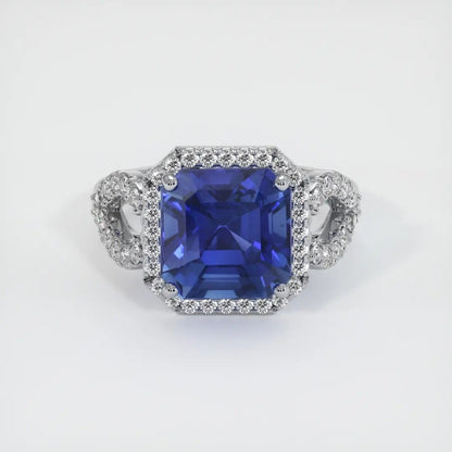 3.1Ct Blue Asscher Cut Halo Ring For Women | Party Wear Ring For Her | Celebrity Style Ring  | Special Occasion Ring