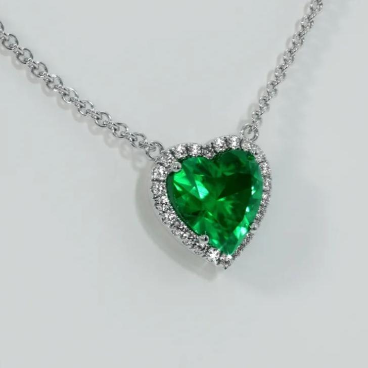 2.77Ct Green Heart Cut Halo Pendant | Anniversary Gift Pendant For Her | Proposal Gift Pendant | Jewelry Collection