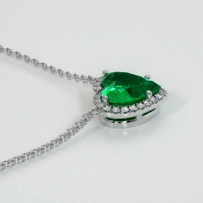 2.77Ct Green Heart Cut Halo Pendant | Anniversary Gift Pendant For Her | Proposal Gift Pendant | Jewelry Collection