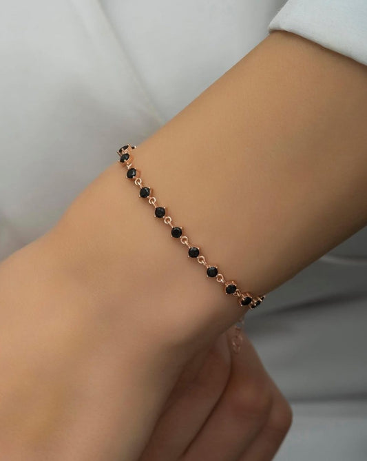 Black Round Brilliant Cut Signity Diamond Prong Set Bracelet For Women | Simple Everyday Wear Bracelet | Birthday Gift For Her