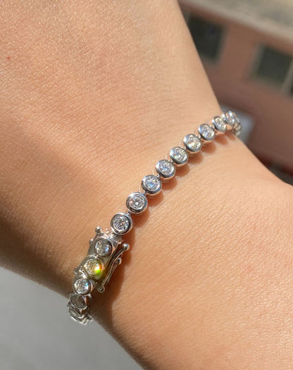 White Round Brilliant Cut Signity Diamond Bezel Tennis Bracelet For Women | Classic Tennis Bracelet | Birthday Gift Bracelet For Her