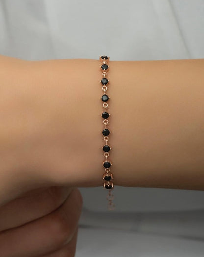 Black Round Brilliant Cut Signity Diamond Prong Set Bracelet For Women | Simple Everyday Wear Bracelet | Birthday Gift For Her