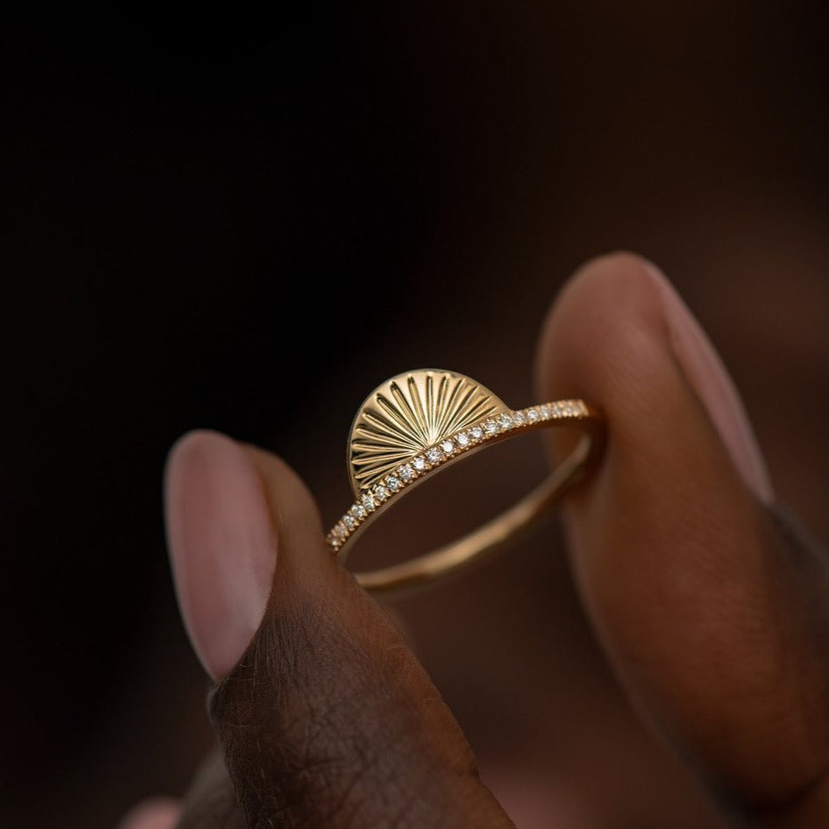 2.2Ct White Round Cut Pave Ring | Sundial Ring For Women | Designer Ring | Delicate Ring