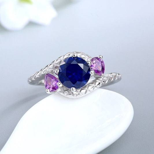 2.80Ct Blue Round Cut Tension Ring | Perfect Engagement Ring For Fiancée | Promise Ring For Women