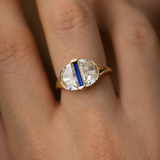 2.5Ct Blue Baguette Cut Bar Set And Three Stone Ring | Engagement Promise Ring | Pretty Ring | Special Occasion Ring