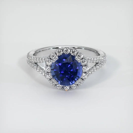 Split Shank 3.2Ct Blue Round Cut Halo Ring For Her | Party Wear Ring For Women | Celebrity Style Ring | Designer Jewelry Piece