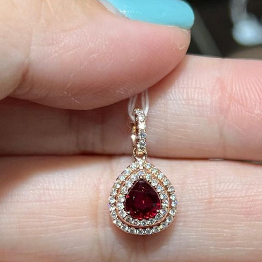 2.80Ct Red Pear Cut Double Halo Pendant | Bride To Be | Engagement Gift For Fiancée | Wedding Gift Pendant