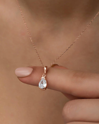 2.60Ct White Pear Cut Half Bezel Pendant | Daily Wear Pendant | Classic Pendant | Birthstone Pendant For Women