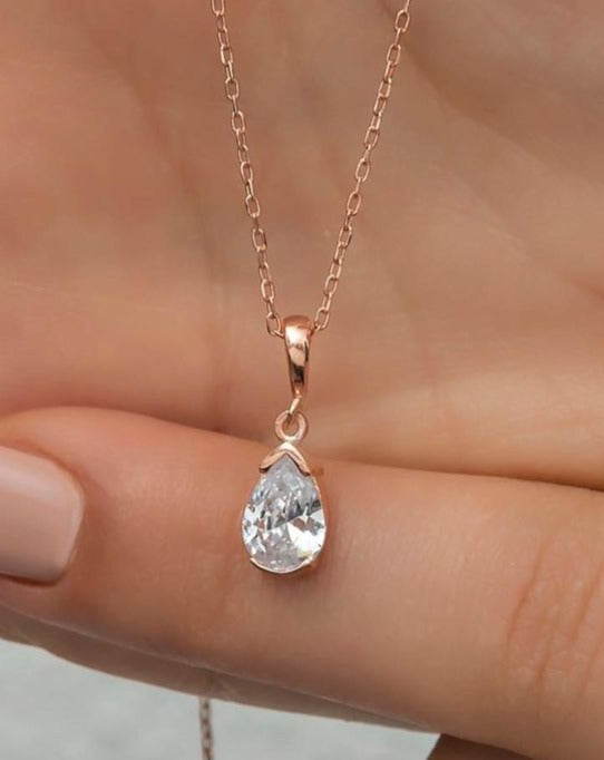 2.60Ct White Pear Cut Half Bezel Pendant | Daily Wear Pendant | Classic Pendant | Birthstone Pendant For Women