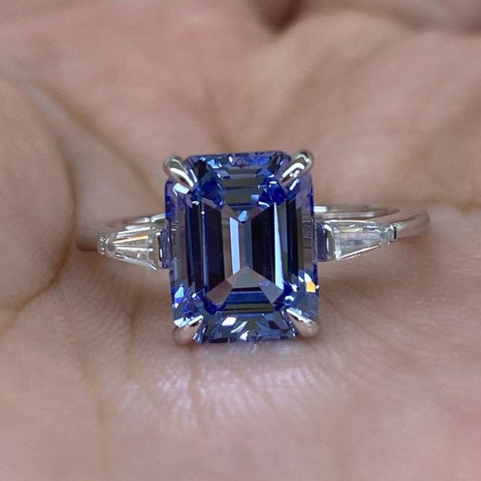 3.10Ct Blue Emerald Cut Solitaire Ring | Birthday Gift Ring | Statement Ring | Women Jewelry