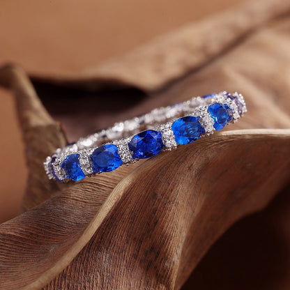 3.30Ct Blue Oval Cut Full Eternity Band Ring | Engagement Band Ring For Fiancée | Bridal Jewelry