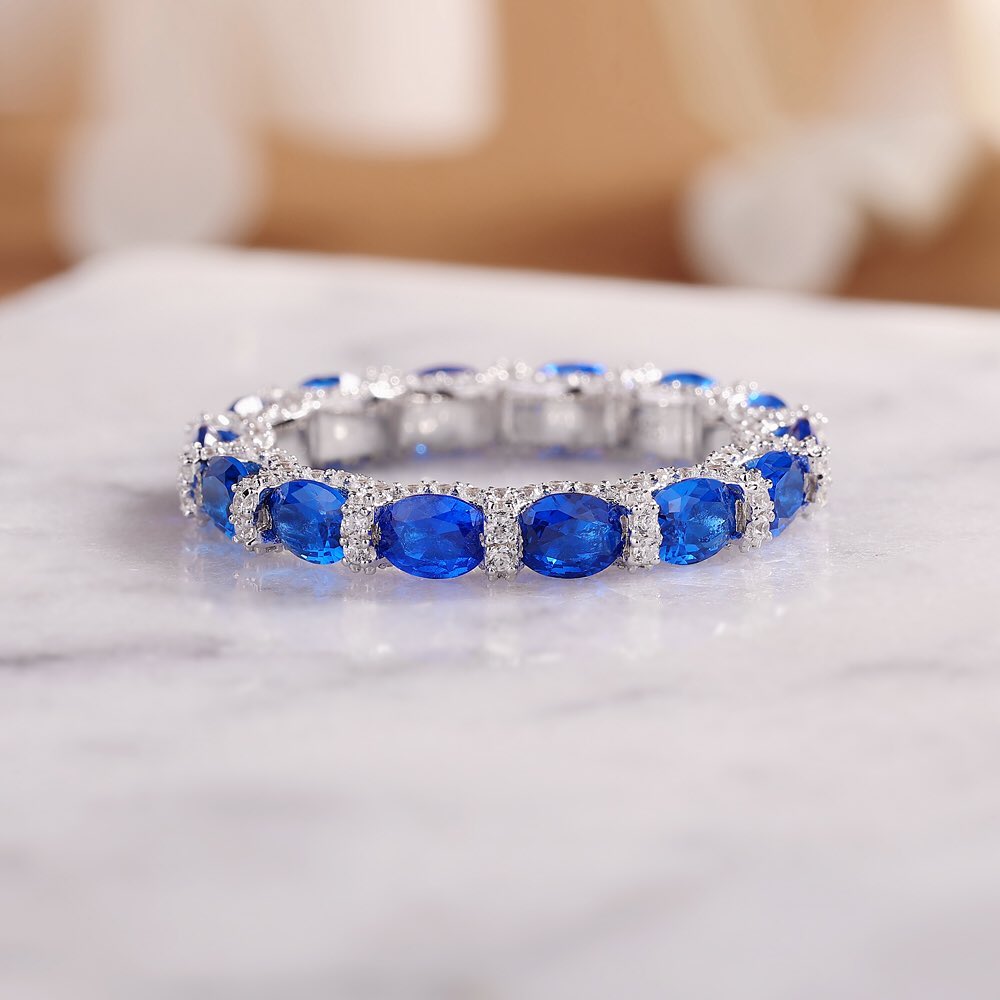 3.30Ct Blue Oval Cut Full Eternity Band Ring | Engagement Band Ring For Fiancée | Bridal Jewelry