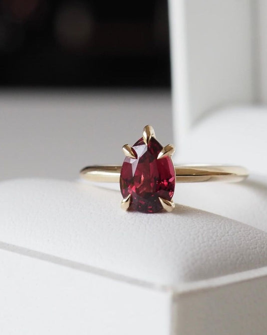 2.5Ct Red Pear Cut Solitaire Ring | Wedding Ring | Simple Ring | Gift For Her