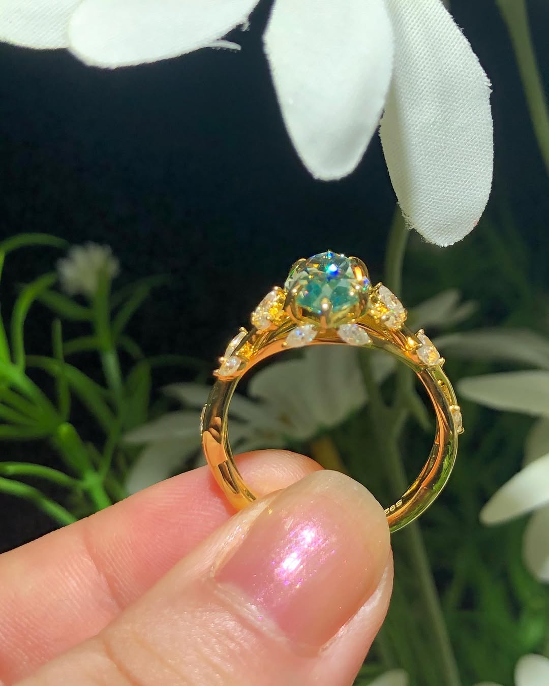 3.10Ct Green Blue Marquise Cut Moissanite Solitaire Ring | Wedding Ring For Bridal | Bitrhstone Ring For Her | Elegant Gift