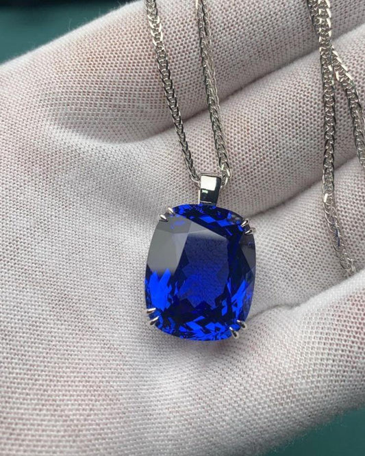 3.30Ct Blue Cushion Cut Solitaire Pendant | Simple But Delicate Pendant For Her | Everyday Wear Pendant | Birthstone Pendant For Women