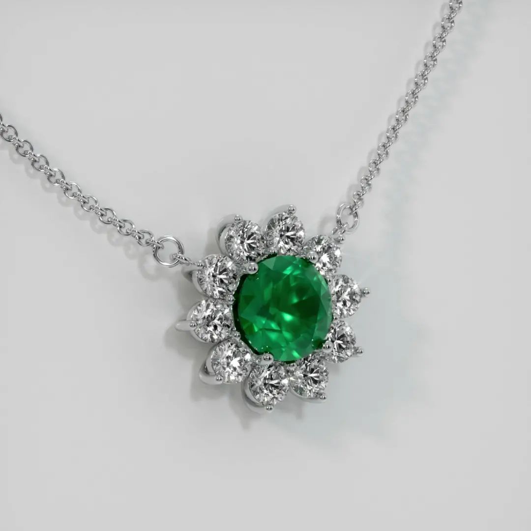 2.70Ct Green Round Cut Halo Pendant | Wedding Gift Pendant For Bridal | Luxury Jewelry | Designer Pendant For Women