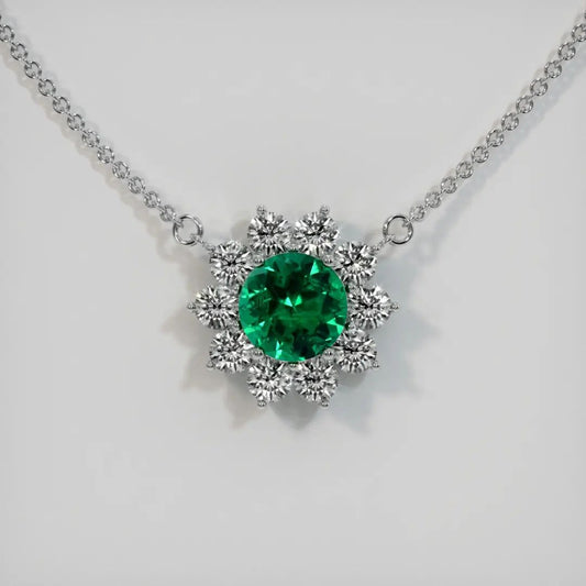 2.70Ct Green Round Cut Halo Pendant | Wedding Gift Pendant For Bridal | Luxury Jewelry | Designer Pendant For Women